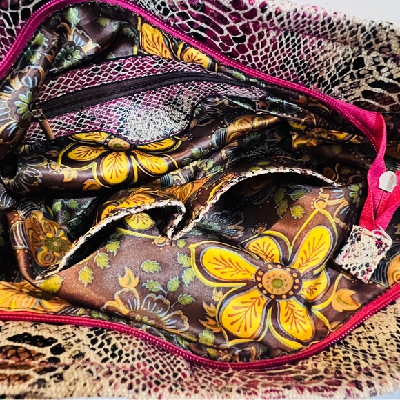 Faux Leather Multicolor Rattlesnake Textured Pattern Large Tote Bag Zippered 14" - Picture 6 of 11